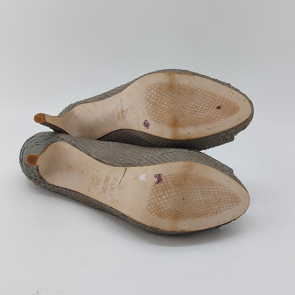 Zara Snake Embossed Animal print Pumps High Heels Open Toe Size 39 - Picture 11 of 14